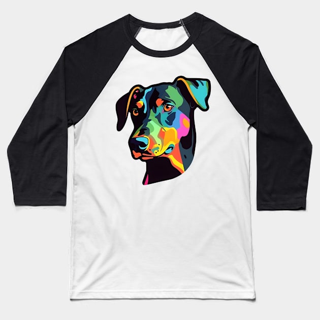 Pop Culture Dobermann Doggy Sticker Baseball T-Shirt by PrintifyBGD